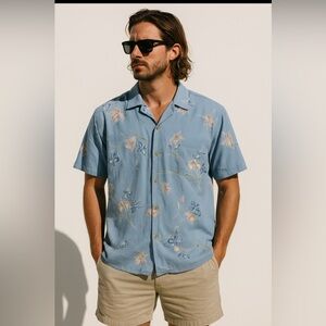 Vintage Rare The Ono Hawaiian Shirt Blue Floral Rayon Top M Resort Coastal Vibe